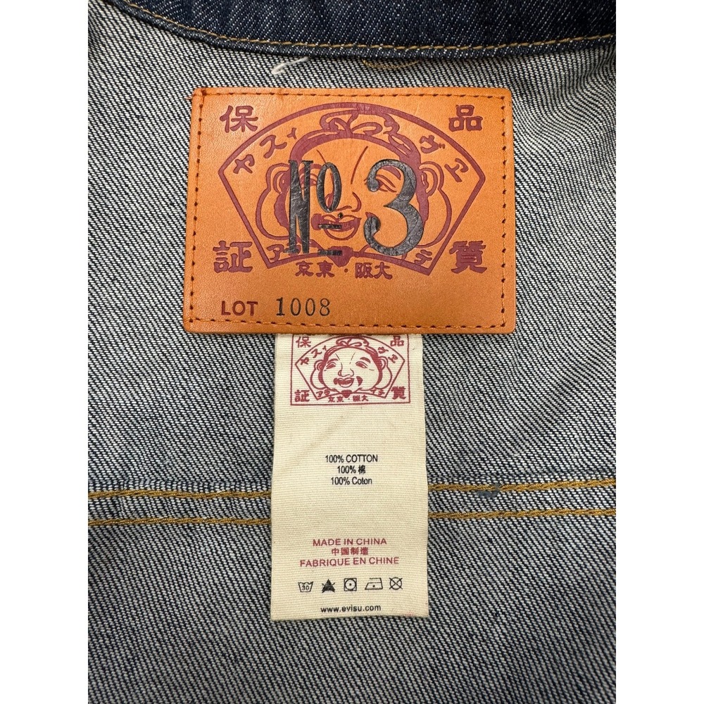 Evisu Denim Jacket Mens XL Indigo Blue Excellent No 3 Lot 1008 Zip Pocket Cinch - Picture 4 of 11